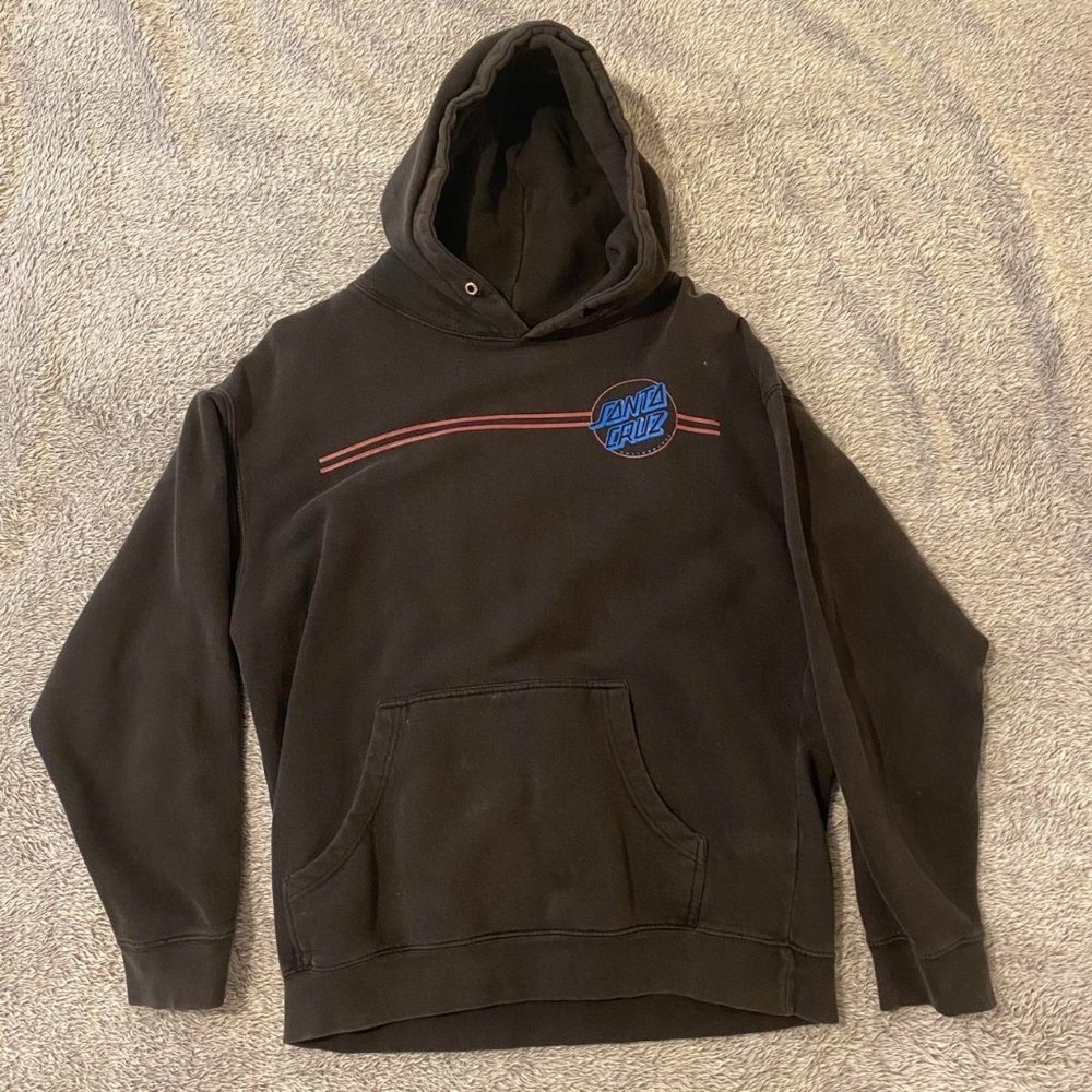 Black Santa Cruz hoodie with vibrant graphics
